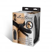Полый страпон с двумя отростками и вибрацией Unisex Vibrating Hollow Strap-On Double Penetrating Dildo - 17,8 см. - Lux Fetish - купить с доставкой в Белгороде
