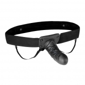 Чёрный полый страпон с вибрацией Unisex Vibrating Hollow Strap-On - 14 см. - Lux Fetish - купить с доставкой в Белгороде