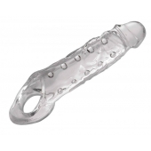 Прозразная закрытая насадка на пенис с поддержкой мошонки Clearly Ample Penis Enhancer - 22 см. - XR Brands - в Белгороде купить с доставкой