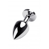 Серебристая коническая анальная пробка с красным кристаллом - 8 см. - ToyFa - купить с доставкой в Белгороде