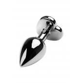 Серебристая коническая анальная пробка с красным кристаллом-сердечком - 7 см. - ToyFa - купить с доставкой в Белгороде