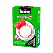 Розовое эрекционное виброкольцо Luxe VIBRO  Поцелуй стриптизёрши  + презерватив - Luxe - в Белгороде купить с доставкой