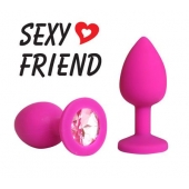 Розовая конусовидная анальная пробка с розовым кристаллом - 7,3 см. - 1137 - купить с доставкой в Белгороде