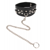 Черный ошейник с шипами и металлическим поводком-цепочкой - Notabu - купить с доставкой в Белгороде