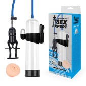 Прозрачная вакуумная вибропомпа Sex Expert с насадкой-вагиной - Sex Expert - в Белгороде купить с доставкой