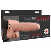 Телесный перезаряжаемый вибрострапон 7  Hollow Rechargeable Strap-on with Balls - 20,3 см. - Pipedream - купить с доставкой в Белгороде