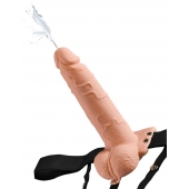 Телесный полый страпон с имитацией эякуляции 7.5  Hollow Squirting Strap-On with Balls Flesh - 21,6 см. - Pipedream - купить с доставкой в Белгороде