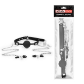 Черный кляп-шарик с зажимами на соски на металлической цепочке - Notabu - купить с доставкой в Белгороде