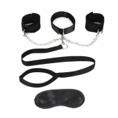 Чёрный ошейник с наручниками и поводком Collar Cuffs   Leash Set - Lux Fetish - купить с доставкой в Белгороде