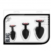 Набор черных анальных пробок с красным кристаллом-сердечком Bling Plugs Training Kit - Blush Novelties - купить с доставкой в Белгороде