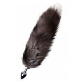 Серебристая металлическая анальная втулка с хвостом чернобурой лисы - размер S - ToyFa - купить с доставкой в Белгороде