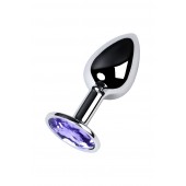 Серебристая конусовидная анальная пробка с фиолетовым кристаллом - 7 см. - ToyFa - купить с доставкой в Белгороде