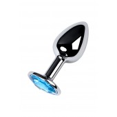 Серебристая конусовидная анальная пробка с голубым кристаллом - 7 см. - ToyFa - купить с доставкой в Белгороде