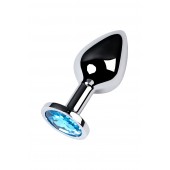 Серебристая конусовидная анальная пробка с голубым кристаллом - 8 см. - ToyFa - купить с доставкой в Белгороде