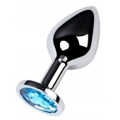 Серебристая конусовидная анальная пробка с голубым кристаллом - 8 см. - ToyFa - купить с доставкой в Белгороде