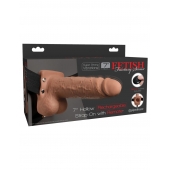 Кофейный перезаряжаемый вибрострапон 7  Hollow Rechargeable Strap-on with Balls - 20,3 см. - Pipedream - купить с доставкой в Белгороде