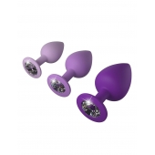 Набор из 3 фиолетовых анальных пробок со стразами Little Gems Trainer Set - Pipedream - купить с доставкой в Белгороде