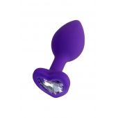 Фиолетовая анальная втулка Diamond Heart с прозрачным кристаллом - 7 см. - ToyFa - купить с доставкой в Белгороде