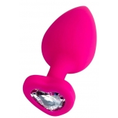 Розовая анальная втулка Diamond Heart с прозрачным кристаллом - 9,5 см. - ToyFa - купить с доставкой в Белгороде