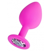 Розовая анальная втулка Brilliant с прозрачным кристаллом - 7 см. - ToyFa - купить с доставкой в Белгороде