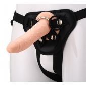 Телесный страпон на черных трусиках STRAP ON REAL DILDO - 20 см. - Dream Toys - купить с доставкой в Белгороде