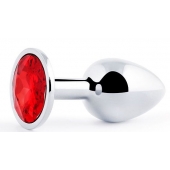 Серебристая анальная пробка с красным стразом - 7,2 см. - Anal Jewelry Plug - купить с доставкой в Белгороде