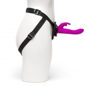 Лиловый страпон Rechargeable Vibrating Strap-On Harness Set - 17,6 см. - Happy Rabbit - купить с доставкой в Белгороде