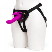 Лиловый страпон Rechargeable Vibrating Strap-On Harness Set - 17,6 см. - Happy Rabbit - купить с доставкой в Белгороде