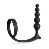 Черная анальная цепочка с эрекционным кольцом Ass-gasm Cockring Anal Beads - Pipedream - в Белгороде купить с доставкой