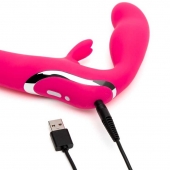 Ярко-розовый безремневой страпон Rechargeable Vibrating Strapless Strap-On - Happy Rabbit - купить с доставкой в Белгороде