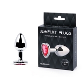 Серебристая анальная пробка с малиновым кристаллом-сердечком - 7 см. - Anal Jewelry Plug - купить с доставкой в Белгороде