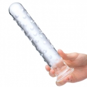 Прозрачный стеклянный фаллос с массажным рельефом 10  Extra Large Glass Dildo - 25,5 см. - Glas