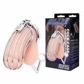 Серебристая металлическая клетка с анальным стимулятором Cock Cage - BlueLine - купить с доставкой в Белгороде