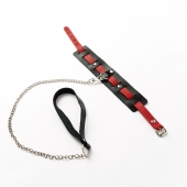 Черный ошейник с красным ремешком и поводком - Crazy Handmade - купить с доставкой в Белгороде