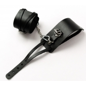 Черные кожаные оковы с креплением в виде веревочек - Crazy Handmade - купить с доставкой в Белгороде