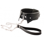 Черный ошейник-воротничок с металлическим поводком - Crazy Handmade - купить с доставкой в Белгороде