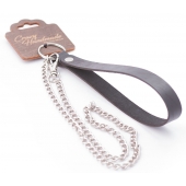 Серебристый металлический поводок с кожаной черной ручкой - 80 см. - Crazy Handmade - купить с доставкой в Белгороде