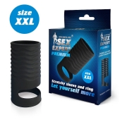 Черная открытая насадка на пенис с кольцом для мошонки XXL-size - 9,4 см. - Sex Expert - в Белгороде купить с доставкой