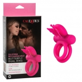 Розовое эрекционное виброкольцо Silicone Rechargeable Dual Butterfly Ring - California Exotic Novelties - в Белгороде купить с доставкой