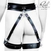 Черный кожаный пояс с гартерами - S-M - Notabu - купить с доставкой в Белгороде