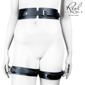 Черный кожаный пояс с гартерами - S-M - Notabu - купить с доставкой в Белгороде