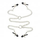 Серебристые зажимы для сосков и половых губ на тонкой цепочке - Notabu - купить с доставкой в Белгороде