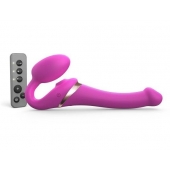 Ярко-розовый безремневой страпон Multi Orgasm Size S с клиторальной стимуляцией - Strap-on-me - купить с доставкой в Белгороде