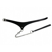 Черный кожаный ошейник Black Phoenix с поводком - БДСМ Арсенал - купить с доставкой в Белгороде