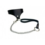 Черный кожаный ошейник Black Phoenix с поводком - БДСМ Арсенал - купить с доставкой в Белгороде