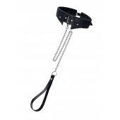 Черный кожаный ошейник-воротник с поводком - Pecado - купить с доставкой в Белгороде