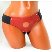 Красные кожаные трусики для страпона - БДСМ Арсенал - купить с доставкой в Белгороде