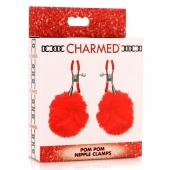 Красные зажимы на соски с помпонами Pom Pom - XR Brands - купить с доставкой в Белгороде