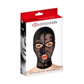 Черная кружевная маска на голову с отверстиями для глаз и рта - Fetish Tentation - купить с доставкой в Белгороде