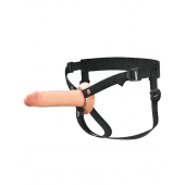 Телесный полый страпон на черных ремнях Hollow Silicone Strap-on - 17,8 см. - Pipedream - купить с доставкой в Белгороде